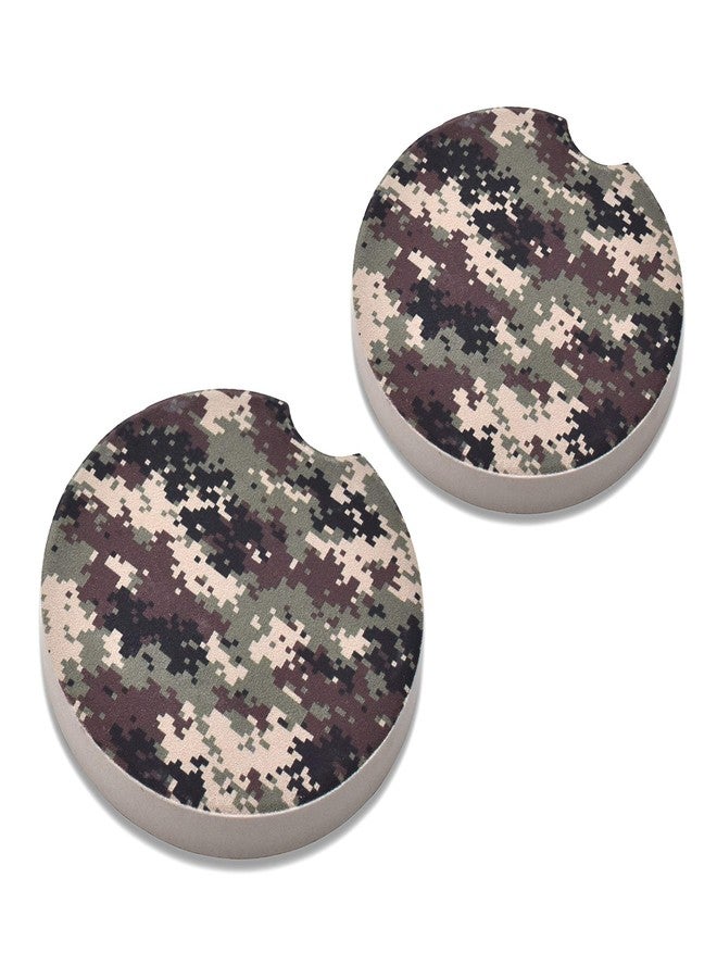 Elektroplate Camo Automotive Ceramic Coasters (2.6" Diameter) | Universal Fit for All Cars, Trucks, SUVs, and More | Absorbent Non-Slip Durable | Set of 2 - Image 1